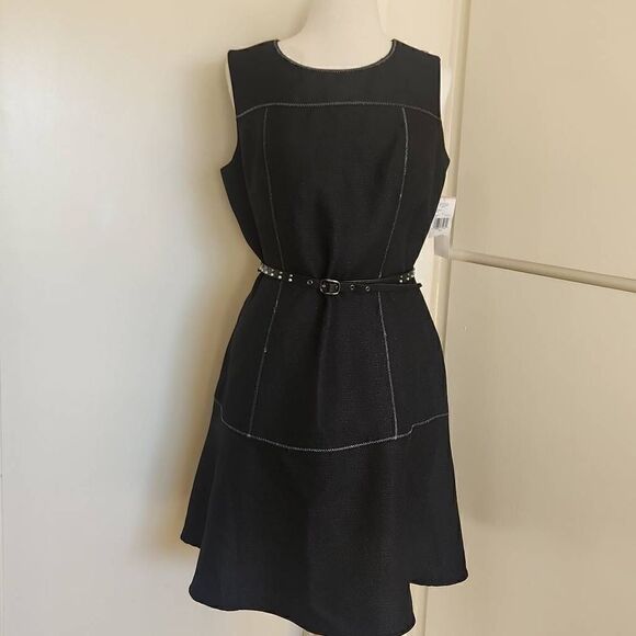 Nine & Co. , Black Metallic Tweed Fit and Flare Dress,  Size 12, NWT - Picture 1 of 9